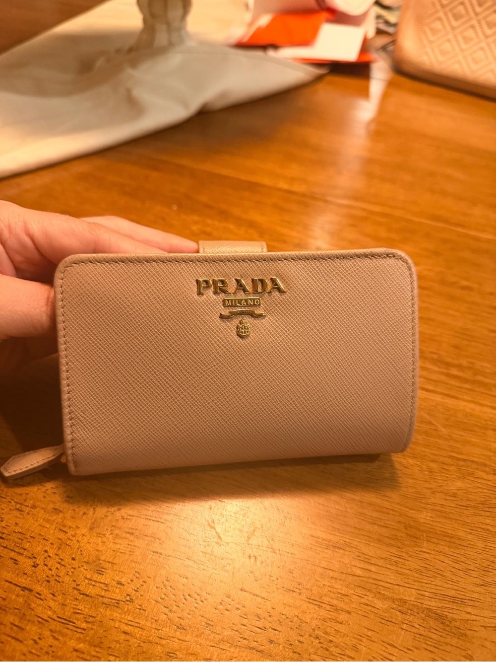 Prada Small Saffiano Leather Wallet in Light Pink with Gold Logo